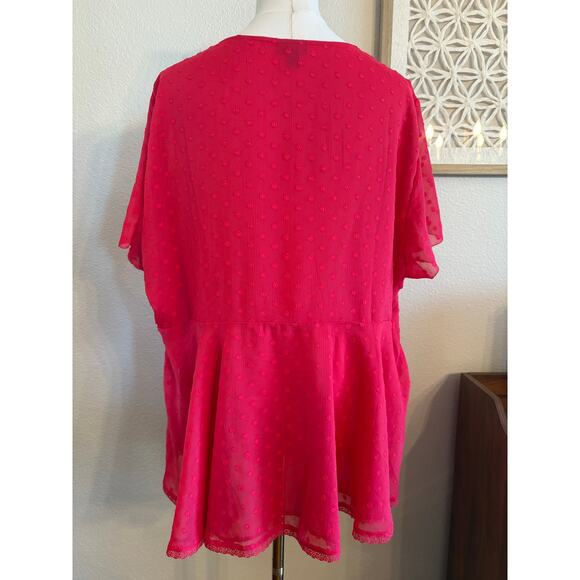 TORRID Blouse | Dark Pink Peplum Top Flutter Sleeve | SIZE 2 - Picture 5 of 10